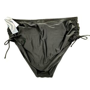 AQUA COUTURE NWT 2X Black Curvy Swim Briefs Bikini Bottom Shirred Sides Slimming